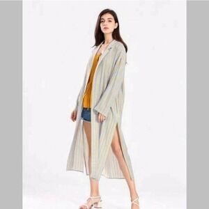 The Korner Open Front Light Weight Chinlon Cardigan In Blue Yellow